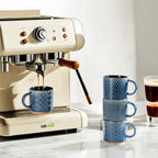 Stylish 12 OZ Stackable Ceramic Coffee Mugs Set of 4 - Textured Modern Cups for Latte, Cappuccino & Cocoa - Dishwasher & Microwave Safe - Perfect Gift for Men, Women, Dad & Mom