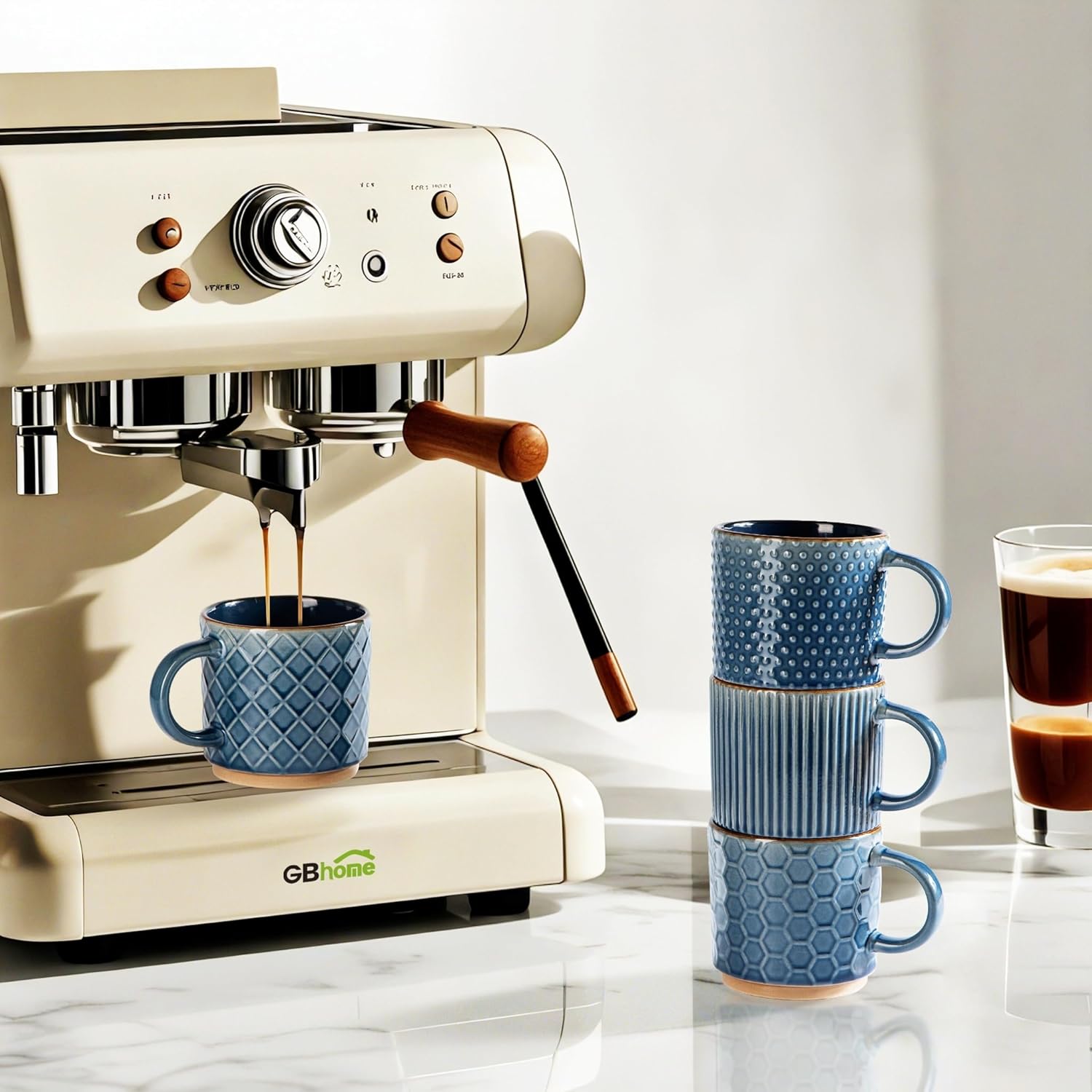 Stylish 12 OZ Stackable Ceramic Coffee Mugs Set of 4 - Textured Modern Cups for Latte, Cappuccino & Cocoa - Dishwasher & Microwave Safe - Perfect Gift for Men, Women, Dad & Mom