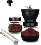 Premium Manual Coffee Bean Grinder with Ceramic Burr - Compact Hand Grinder with 2 Glass Jars (11oz Each) - Ideal for Drip Coffee, Espresso, French Press, and Turkish Brew