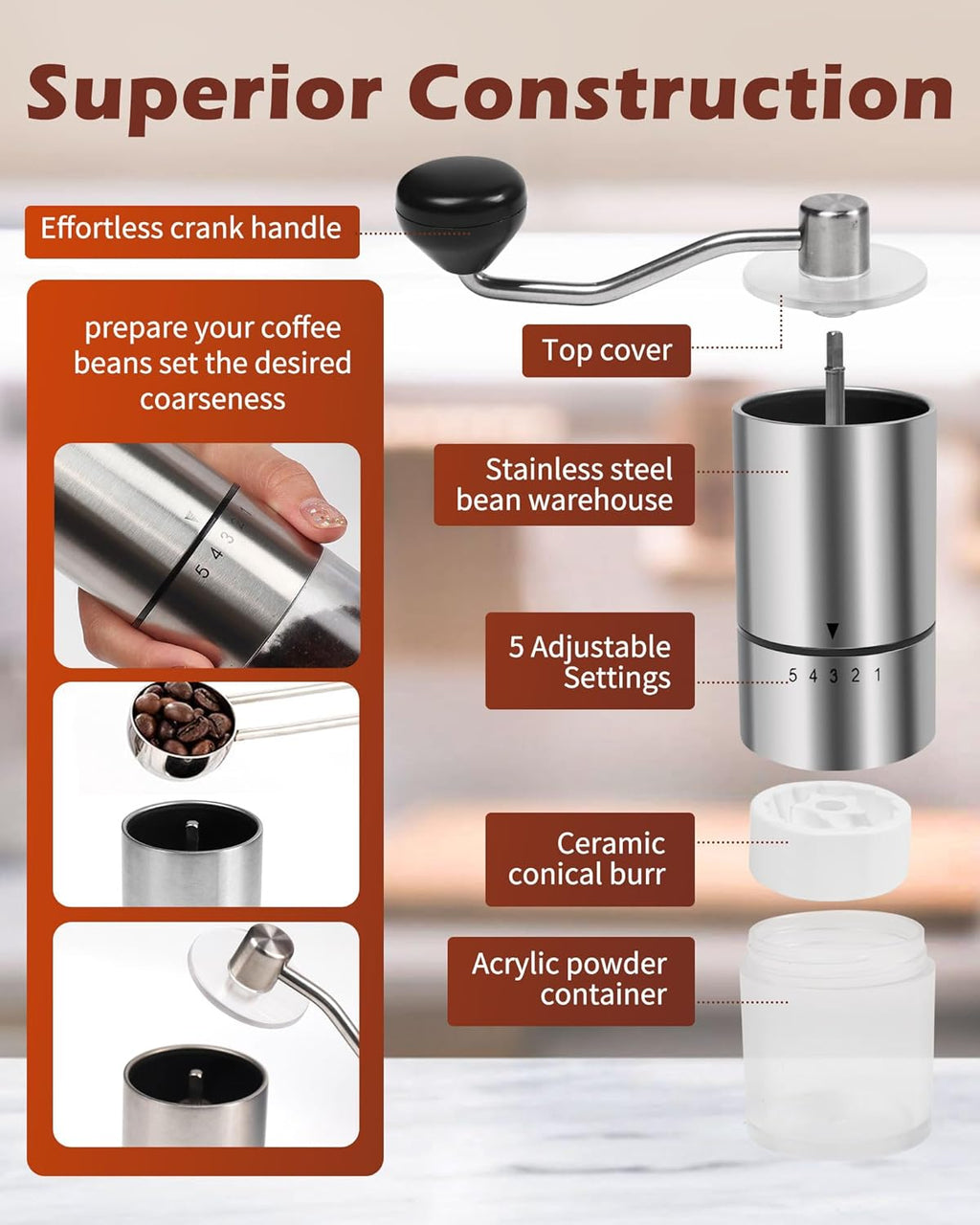 Elevate Your Coffee Experience: Manual Coffee Grinder with Ceramic Burr for Perfect Brews Anywhere