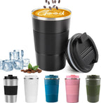 Insulated Travel Coffee Mug, Spill & Leak Proof, Reusable Thermal Coffee Cup with Lid for Hot & Cold Drinks (Black, 12 OZ)