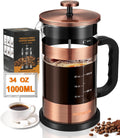 Experience the Perfect Brew with Our Premium 34 oz French Press Coffee Maker - Classic Copper Design with Advanced 4-Level Filtration and Heat-Resistant Borosilicate Glass - Ideal for Camping, Travel, and Gifting