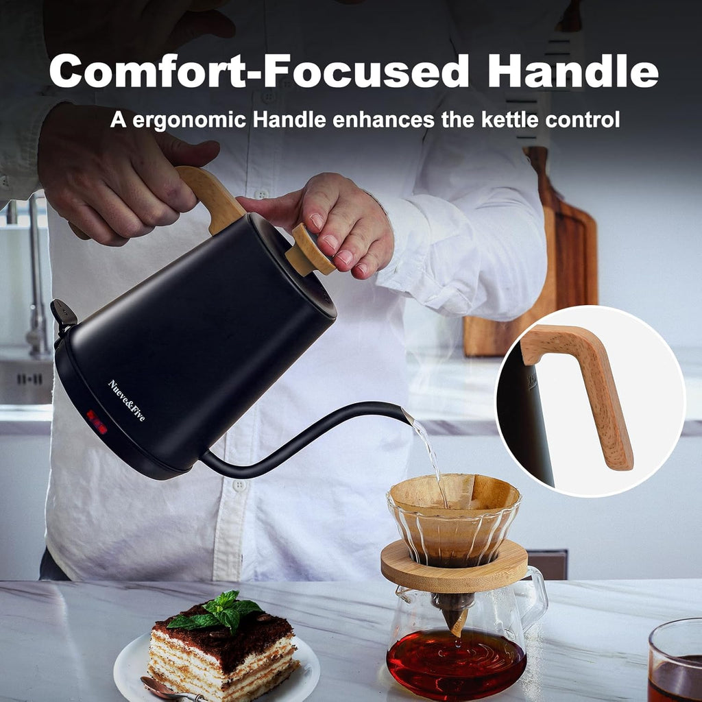 Elevate Your Brewing Experience with the Premium Gooseneck Electric Kettle - 1L Stainless Steel Hot Water Kettle for Perfect Coffee & Tea, 1000W with Built-In Thermometer and Auto Shut-Off in Sleek Black Design