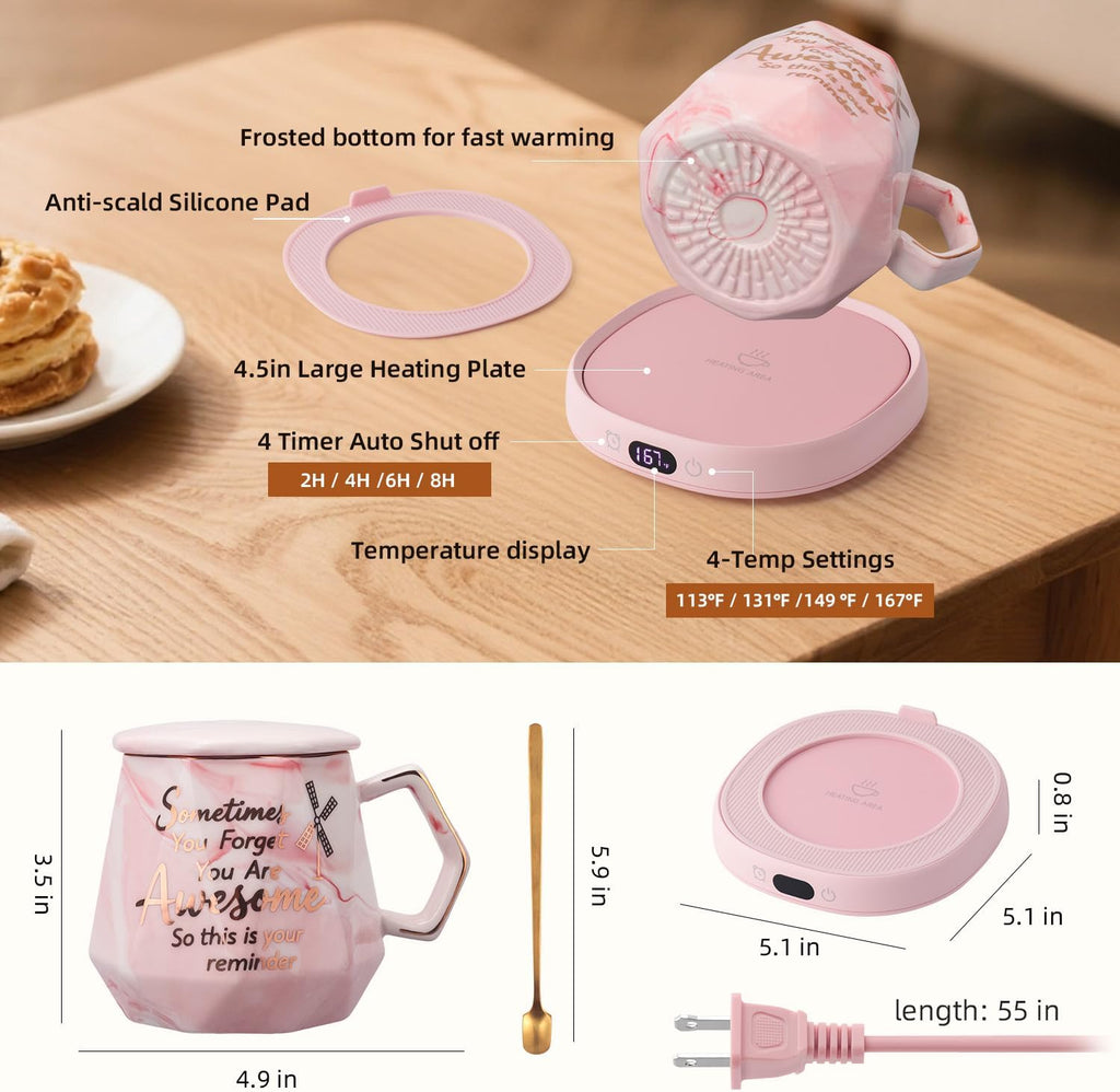 Coffee Mug Warmer & You are Awesome Mug Set, 4 Temperature Control 