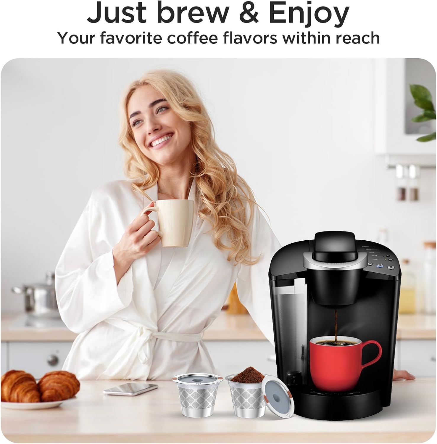 Eco-Friendly Universal Stainless Steel Reusable K Cup Coffee Filters - Perfectly Compatible with K 1.0 & 2.0 Coffee Makers (Set of 2)