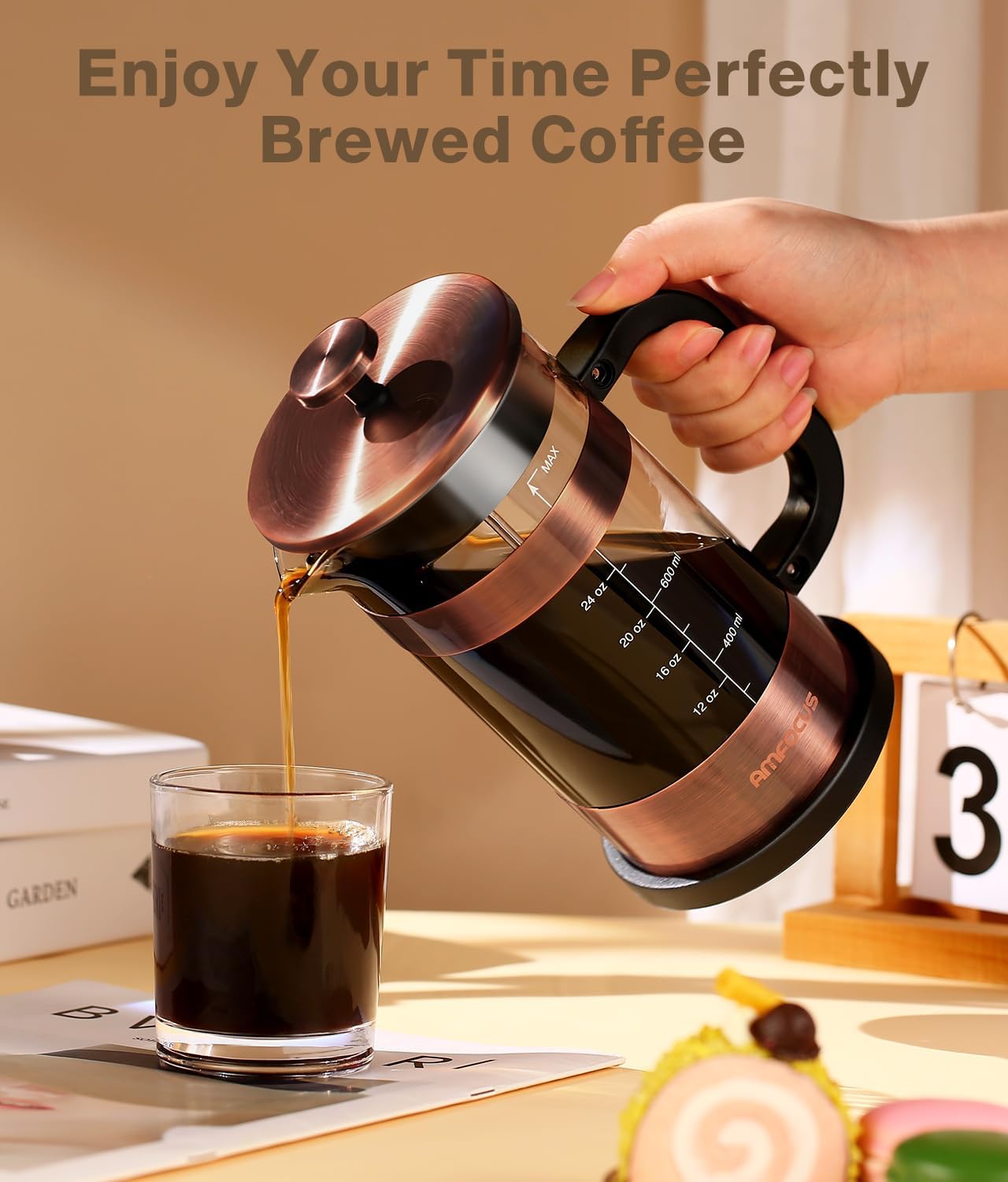 Experience the Perfect Brew with Our Premium 34 oz French Press Coffee Maker - Classic Copper Design with Advanced 4-Level Filtration and Heat-Resistant Borosilicate Glass - Ideal for Camping, Travel, and Gifting