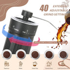 Premium Manual Coffee Grinder - 40 Adjustable Settings, 30G Capacity, Compact Conical Burr Mill for Espresso, Pour Over, French Press - Perfect for Travel, Camping, and Office Use