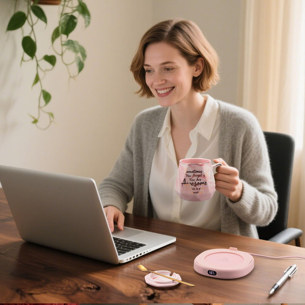 Coffee Mug Warmer & You are Awesome Mug Set, 4 Temperature Control 