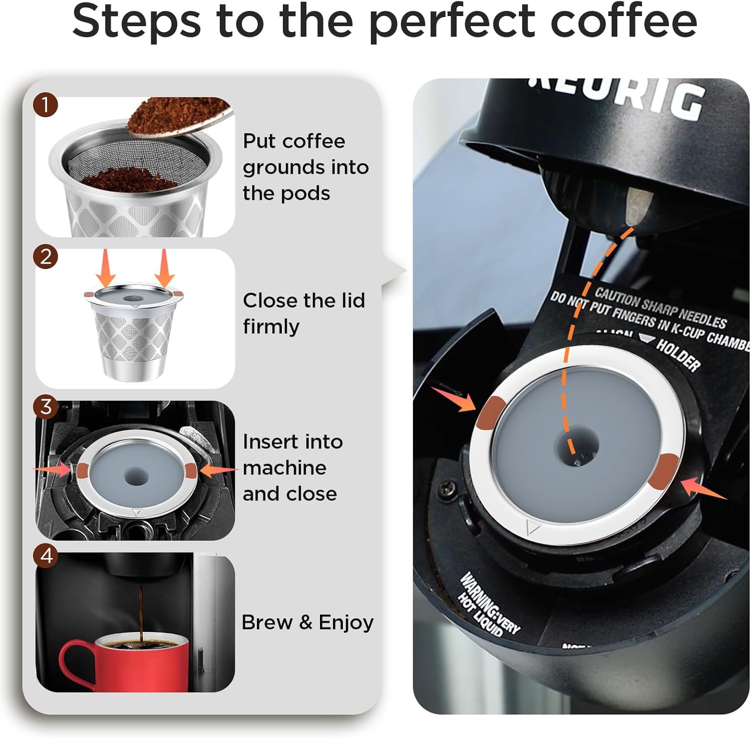 Eco-Friendly Universal Stainless Steel Reusable K Cup Coffee Filters - Perfectly Compatible with K 1.0 & 2.0 Coffee Makers (Set of 2)