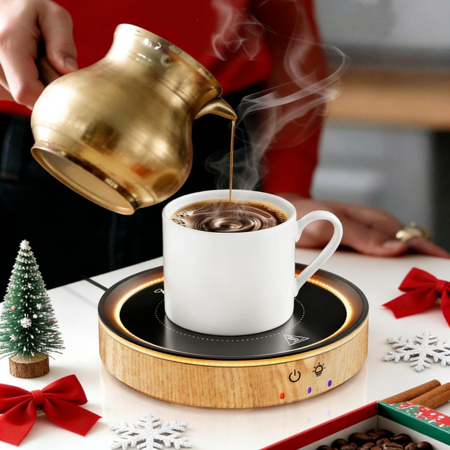 36W Mug Warmer, 3 Temperature Settings, Auto Shut off (2-12H), Design with Ambient Light, (Wood Grain)