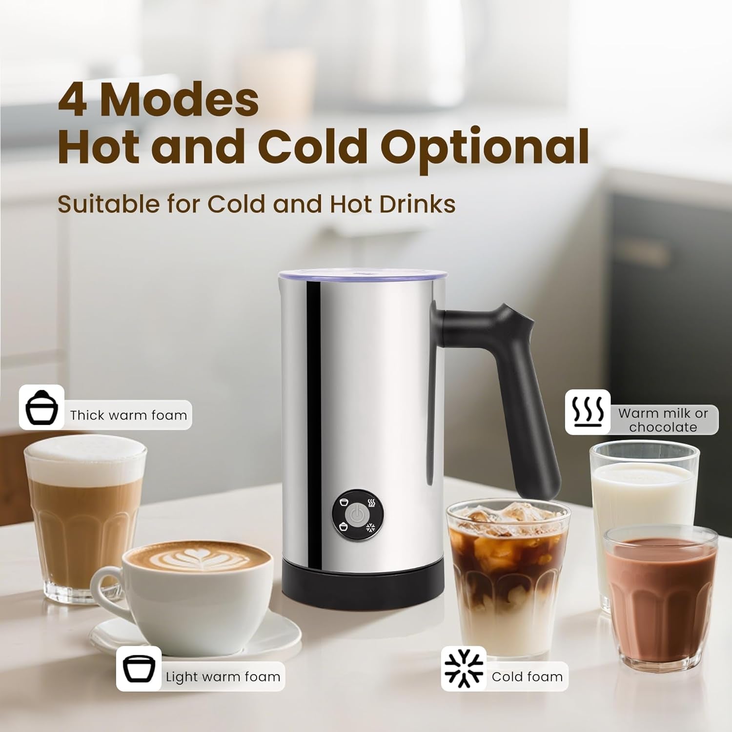 Elevate Your Coffee Experience with the 4-in-1 Milk Frother and Steamer - 10.6oz Electric Milk Maker for Perfect Lattes and Cappuccinos