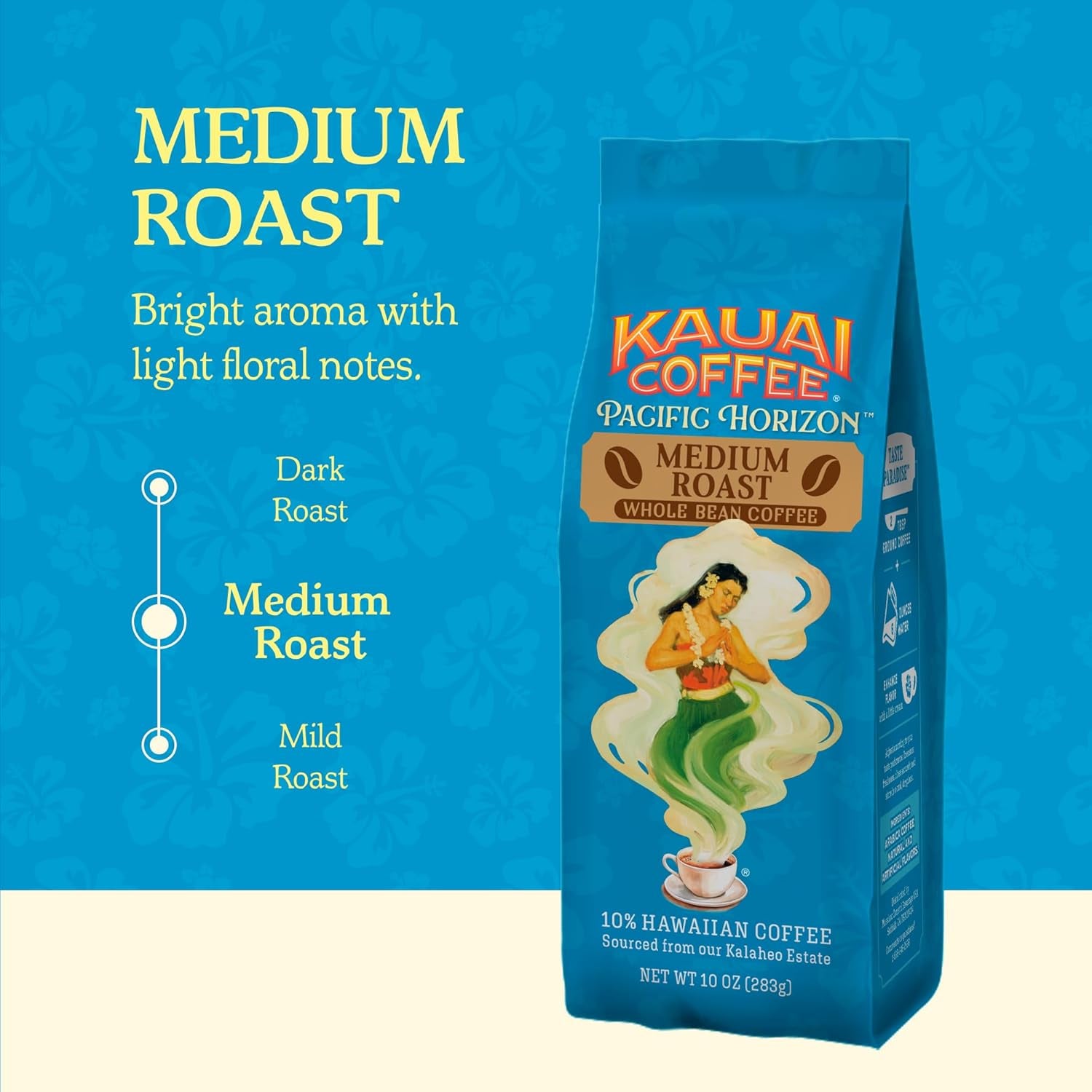 Indulge in the Essence of Hawaii with Koloa Estate Medium Roast Whole Bean Coffee – Smooth, Non-Bitter Pure Arabica with Light Floral Notes – 10oz Pack