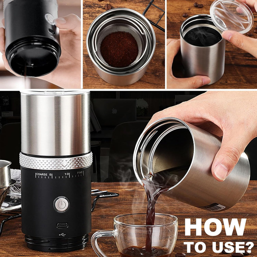 Travel-Friendly Electric Burr Coffee Grinder - Adjustable Mill with Carry Bag (Red)