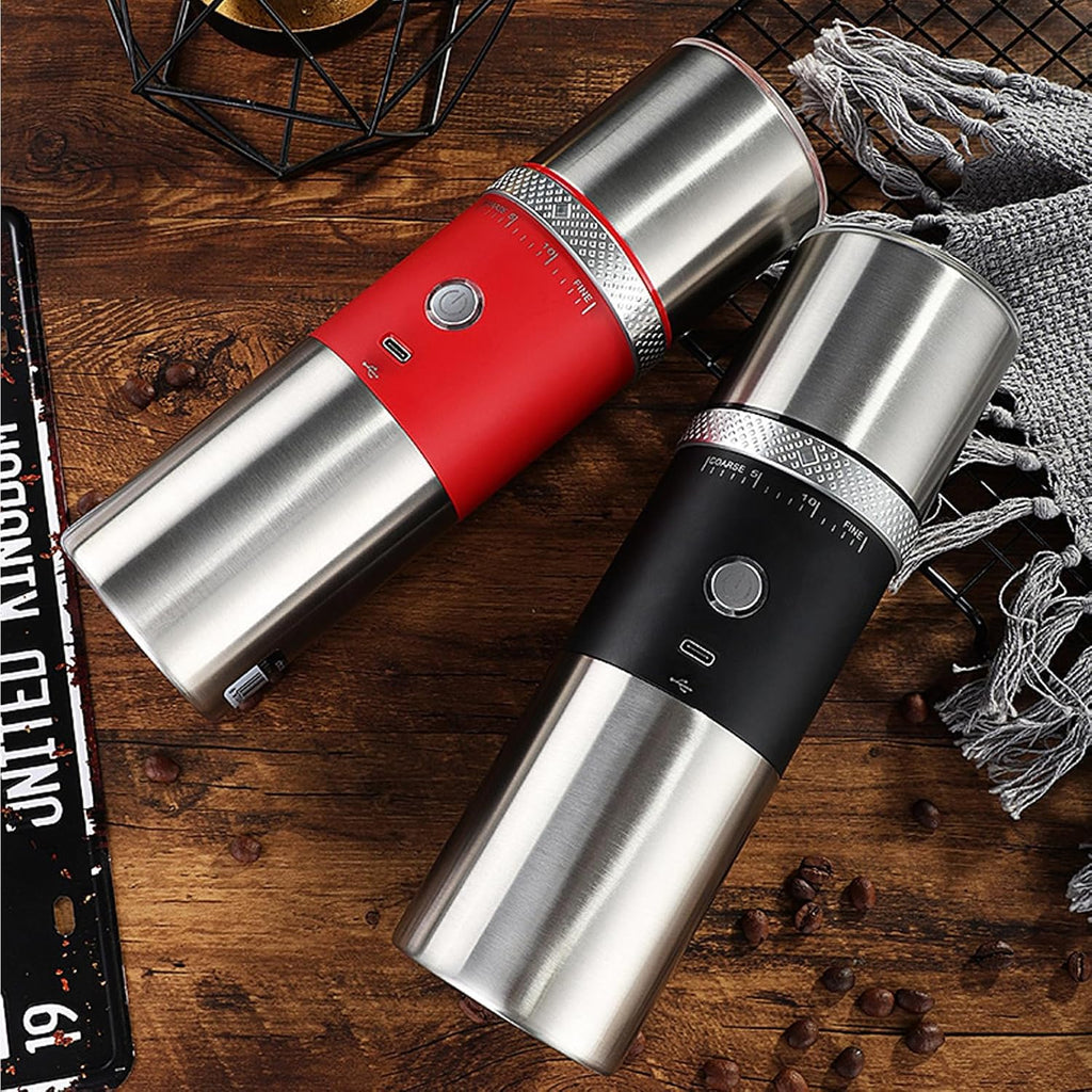 Travel-Friendly Electric Burr Coffee Grinder - Adjustable Mill with Carry Bag (Red)