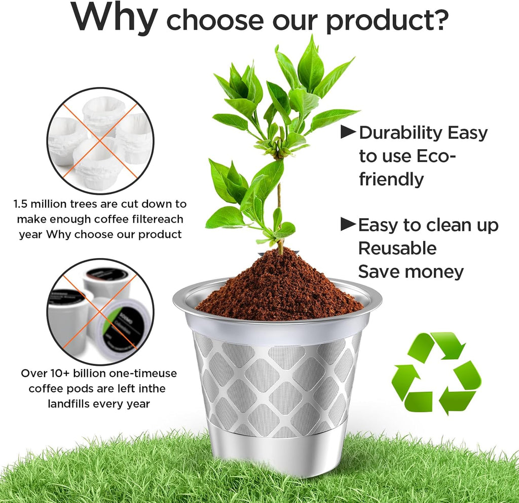 Eco-Friendly Universal Stainless Steel Reusable K Cup Coffee Filters - Perfectly Compatible with K 1.0 & 2.0 Coffee Makers (Set of 2)