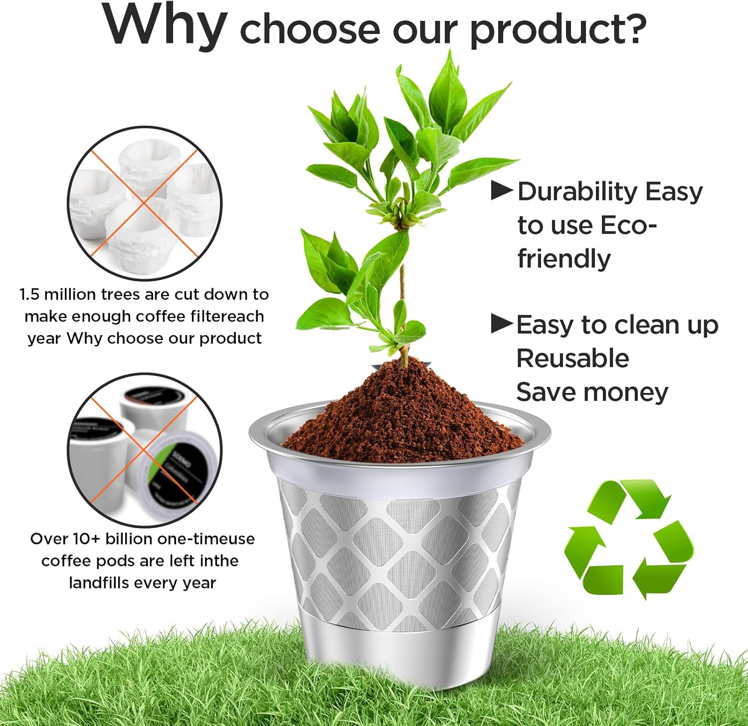 Eco-Friendly Universal Stainless Steel Reusable K Cup Coffee Filters - Perfectly Compatible with K 1.0 & 2.0 Coffee Makers (Set of 2)