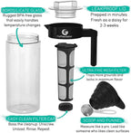 Experience the Ultimate Cold Brew Coffee Maker - 47 Oz Iced Tea & Cold Brew Pitcher with Glass Carafe, Filter, Funnel & Measuring Scoop in Sleek Black Design