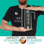 Experience the Ultimate Cold Brew Coffee Maker - 47 Oz Iced Tea & Cold Brew Pitcher with Glass Carafe, Filter, Funnel & Measuring Scoop in Sleek Black Design