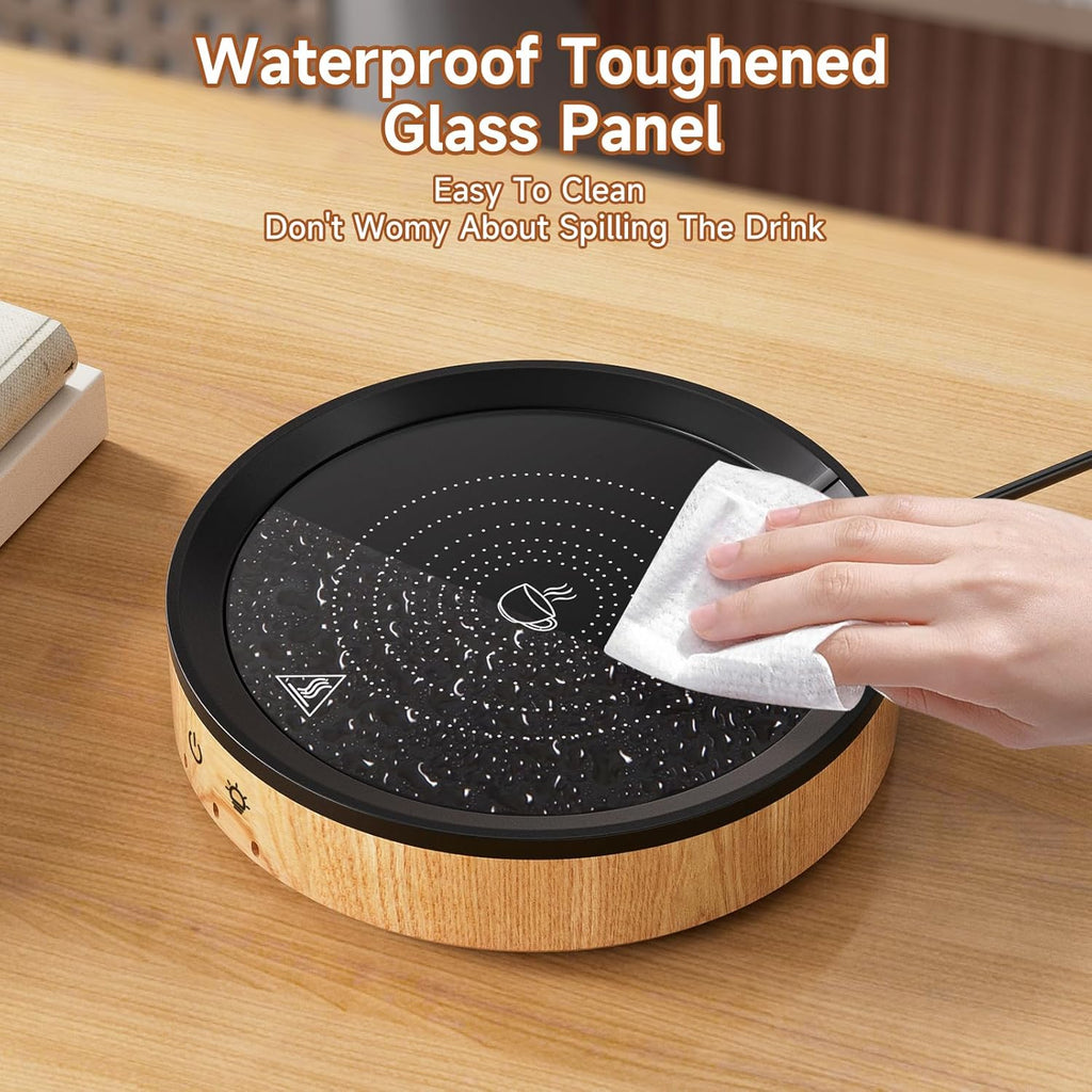 36W Mug Warmer, 3 Temperature Settings, Auto Shut off (2-12H), Design with Ambient Light, (Wood Grain)