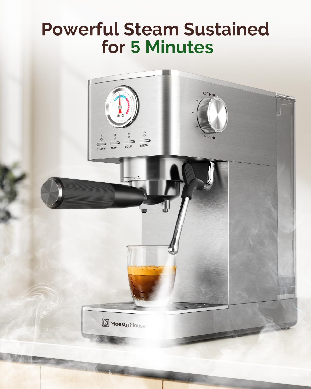 Elevate Your Coffee Experience with the 20 Bar ULKA Pump Espresso Machine - Compact Stainless Steel Maker with Built-In Milk Frother and 43Oz Water Tank