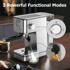 Elevate Your Coffee Experience with the KOIOS EM621 Espresso Machine - 20 Bar Compact Maker with Steam Wand and 58Oz Removable Water Tank in Sleek Silver