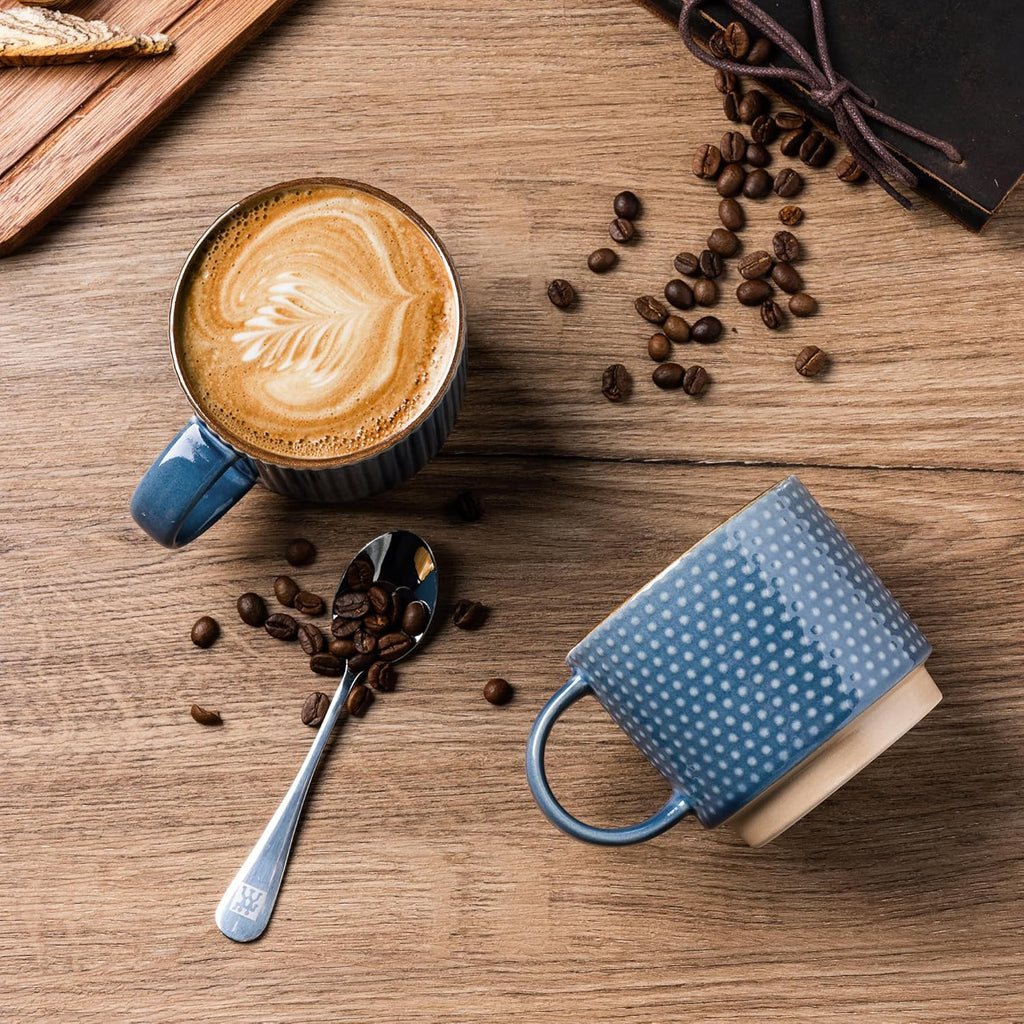 Stylish 12 OZ Stackable Ceramic Coffee Mugs Set of 4 - Textured Modern Cups for Latte, Cappuccino & Cocoa - Dishwasher & Microwave Safe - Perfect Gift for Men, Women, Dad & Mom