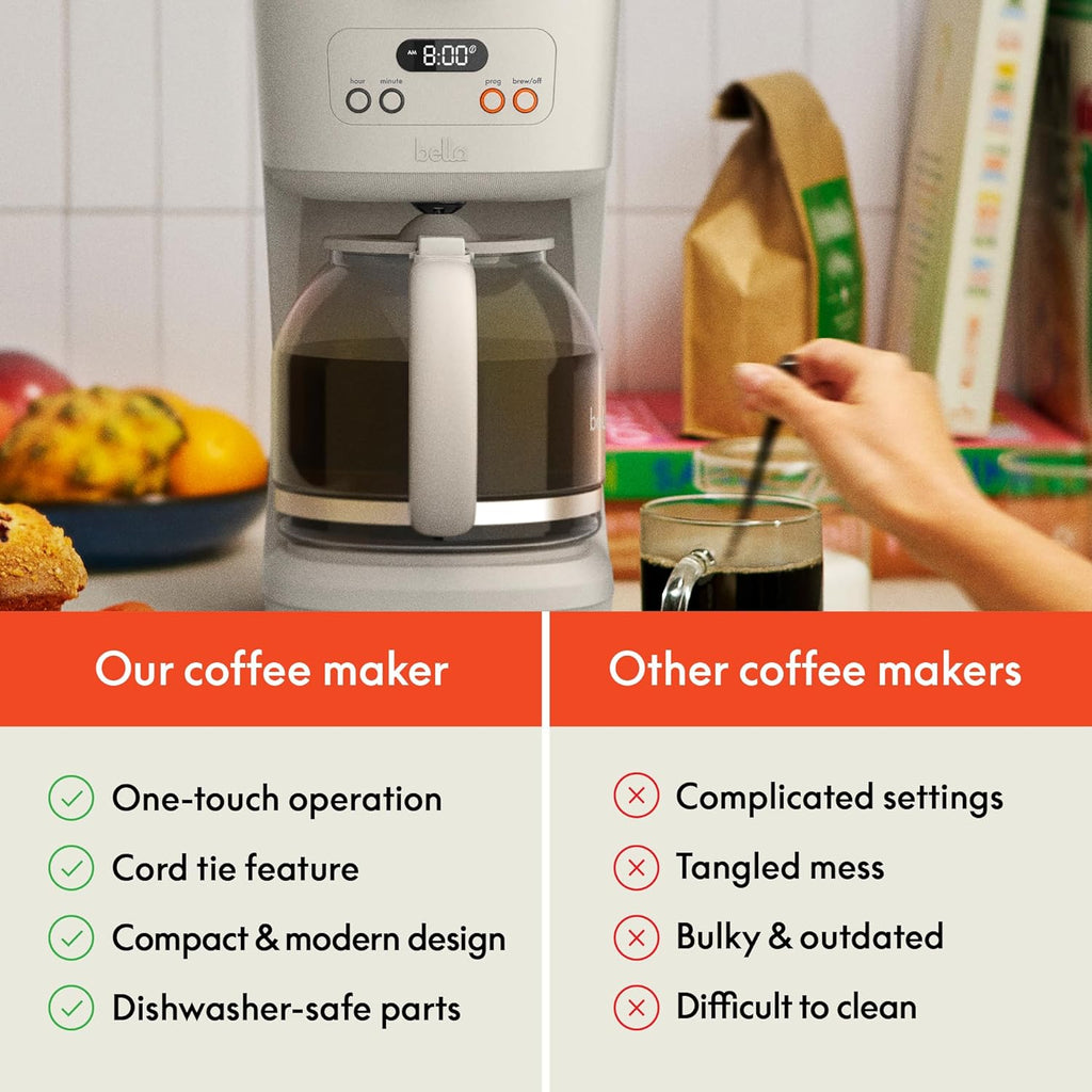 Wake Up to Fresh Brew: 12-Cup Programmable Coffee Maker with Reusable Filter and LCD Display in Oatmilk