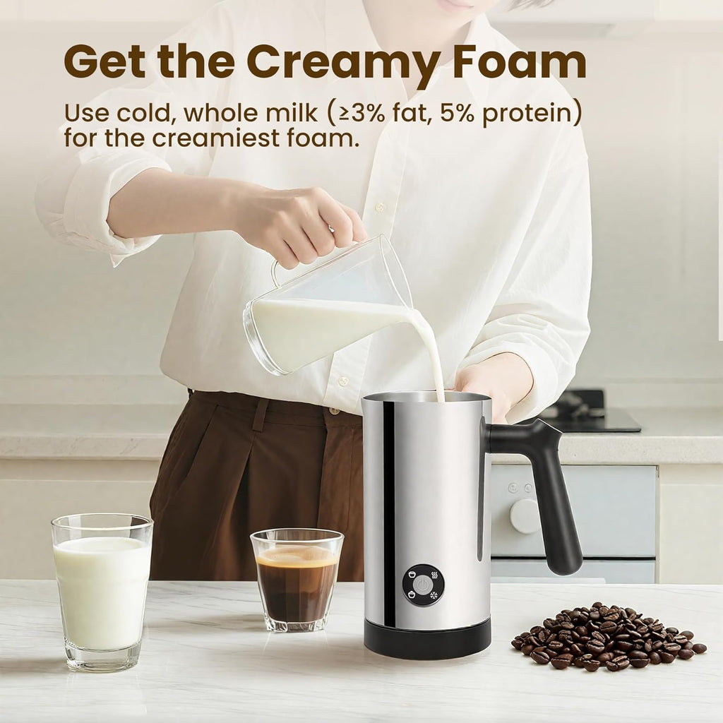 Elevate Your Coffee Experience with the 4-in-1 Milk Frother and Steamer - 10.6oz Electric Milk Maker for Perfect Lattes and Cappuccinos