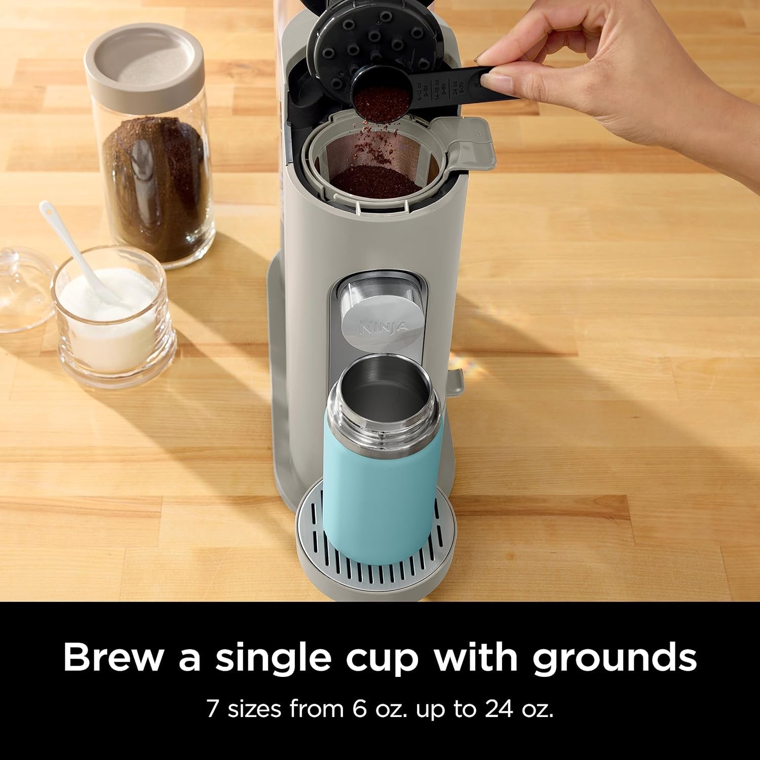 Experience Ultimate Coffee Bliss with the Compact Pods & Grounds Single-Serve Coffee Maker - K-Cup Compatible, Brew Grounds or Pods, Perfect for Iced Coffee Lovers!