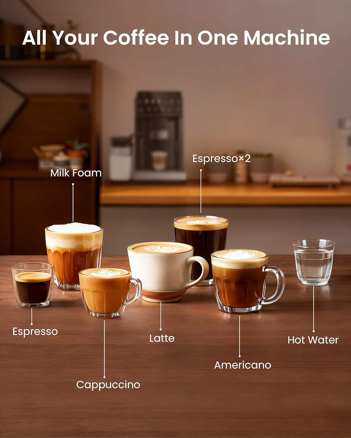 Experience Barista-Quality Coffee at Home with the Fully Automatic 20 Bar Espresso Machine - Customizable Touch Control, Built-In Grinder, and Effortless Milk Frothing