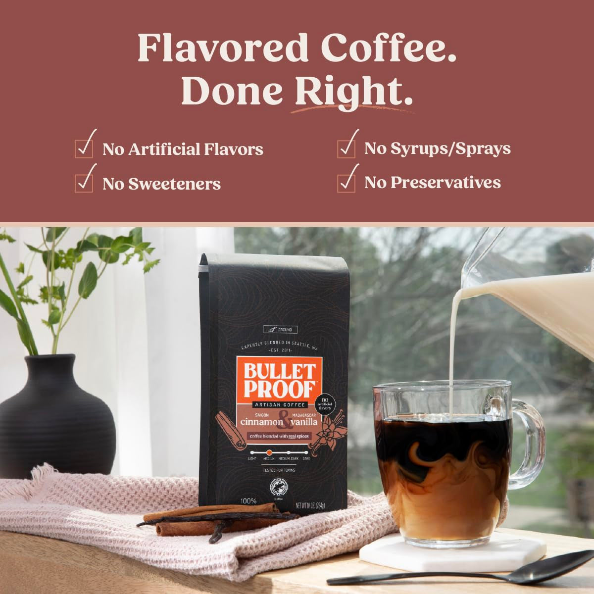 Indulge in the Richness of Cinnamon & Vanilla Ground Coffee - 10 Ounces of Medium Roast Delight with Clean Coffee Assurance