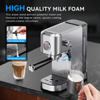 Premium 20Bar Espresso Machine with Milk Frother - Compact Stainless Steel Coffee Maker for Perfect Cappuccinos & Lattes, 42Oz Water Tank, and Visible Pressure Gauge - Ideal for Home & Office Use