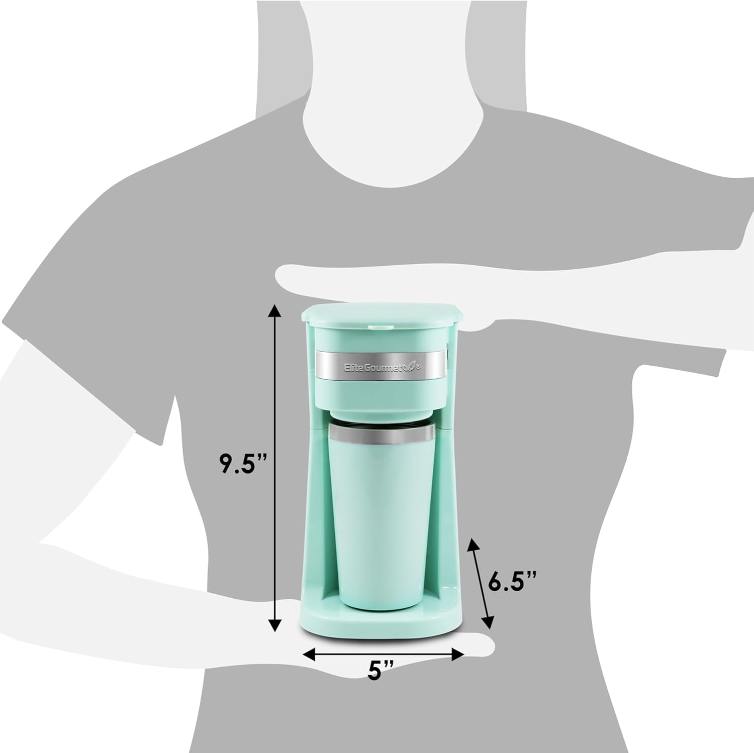 Brew Your Perfect Cup Anywhere with the EHC113M Personal Single-Serve Compact Coffee Maker - Includes 14Oz Stainless Steel Travel Mug and Reusable Filter in Stylish Mint