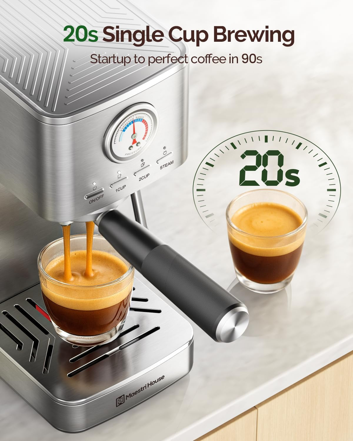 Elevate Your Coffee Experience with the 20 Bar ULKA Pump Espresso Machine - Compact Stainless Steel Maker with Built-In Milk Frother and 43Oz Water Tank