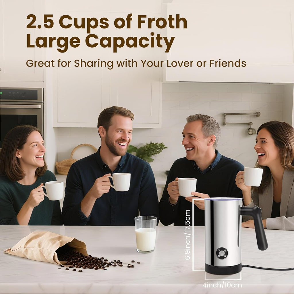Elevate Your Coffee Experience with the 4-in-1 Milk Frother and Steamer - 10.6oz Electric Milk Maker for Perfect Lattes and Cappuccinos