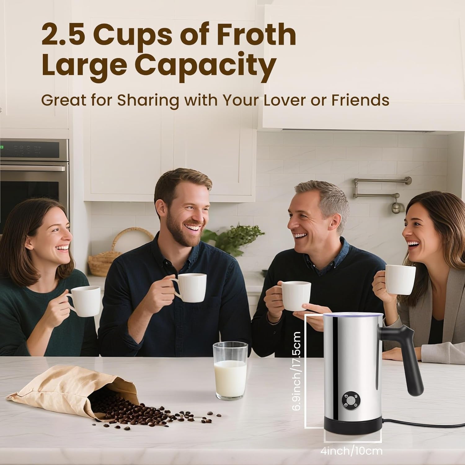 Elevate Your Coffee Experience with the 4-in-1 Milk Frother and Steamer - 10.6oz Electric Milk Maker for Perfect Lattes and Cappuccinos