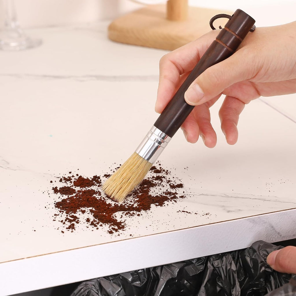 Premium Coffee Grinder Cleaning Brush - Natural Bristle Espresso Machine Brush with Comfortable Wooden Handle for Home Baristas