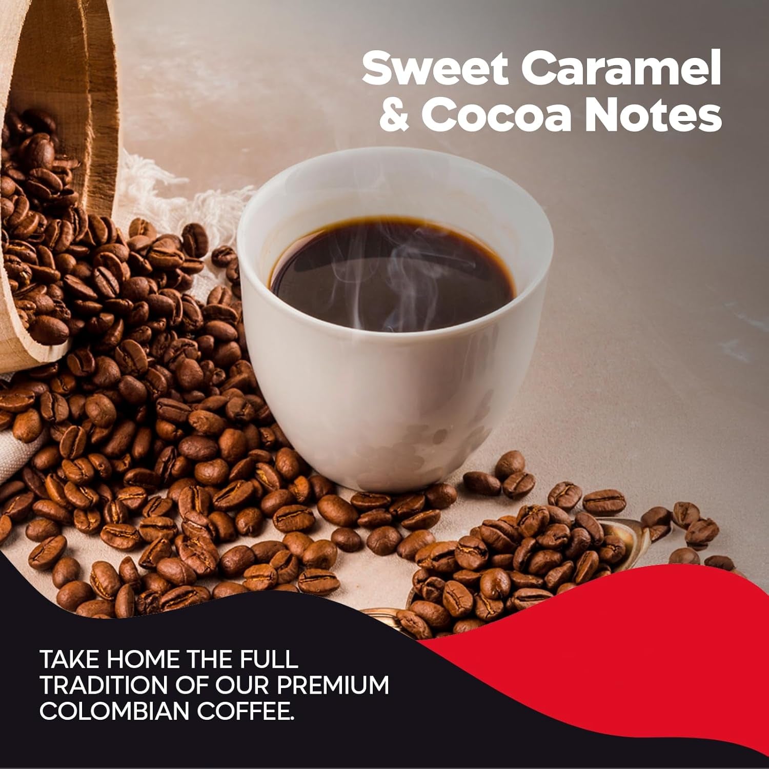 Indulge in Bold Flavors: Volcan Whole Bean Dark Roast Coffee - 100% Colombian Arabica with Sweet Caramel & Cocoa Notes - 16 Oz