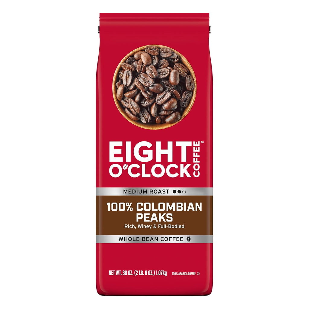 Indulge in the Richness of 100% Colombian Peaks Whole Bean Coffee - Medium Roast, 38 Ounce (Pack of 1) - Experience Winey Depth and Full-Bodied Flavor