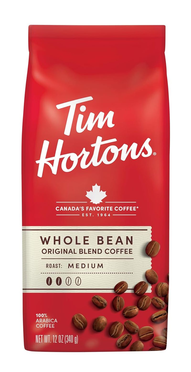 Indulge in Tim Hortons Whole Bean Original Medium Roast Coffee - 100% Arabica, 12 Ounce Bag for the Perfect Brew