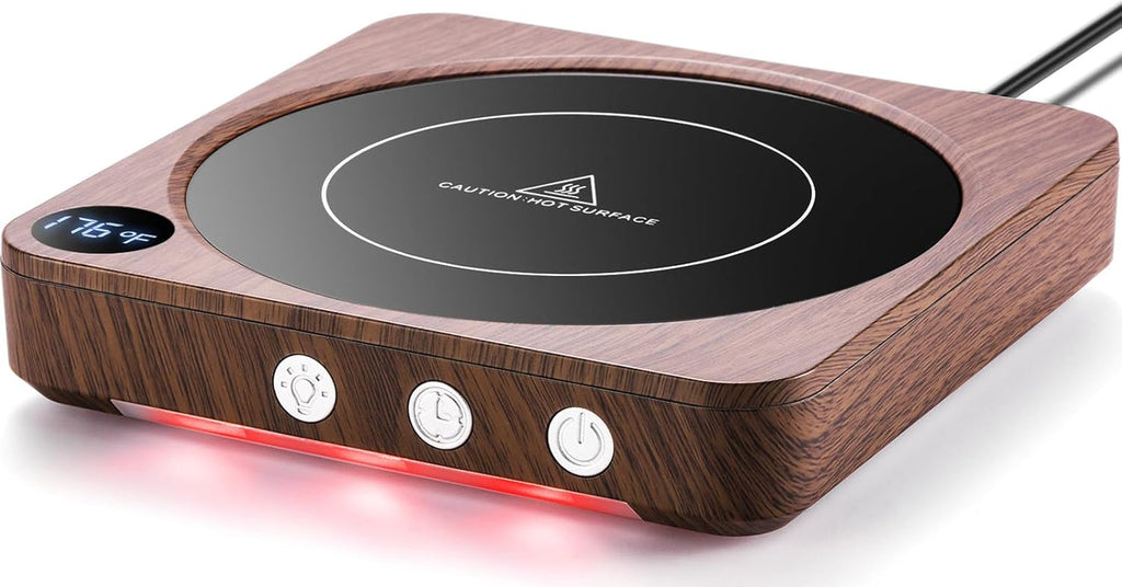 Elevate Your Coffee Experience with the 36W Wood Coffee Mug Warmer - Customizable Temperature Control and Auto Shut Off for Ultimate Convenience