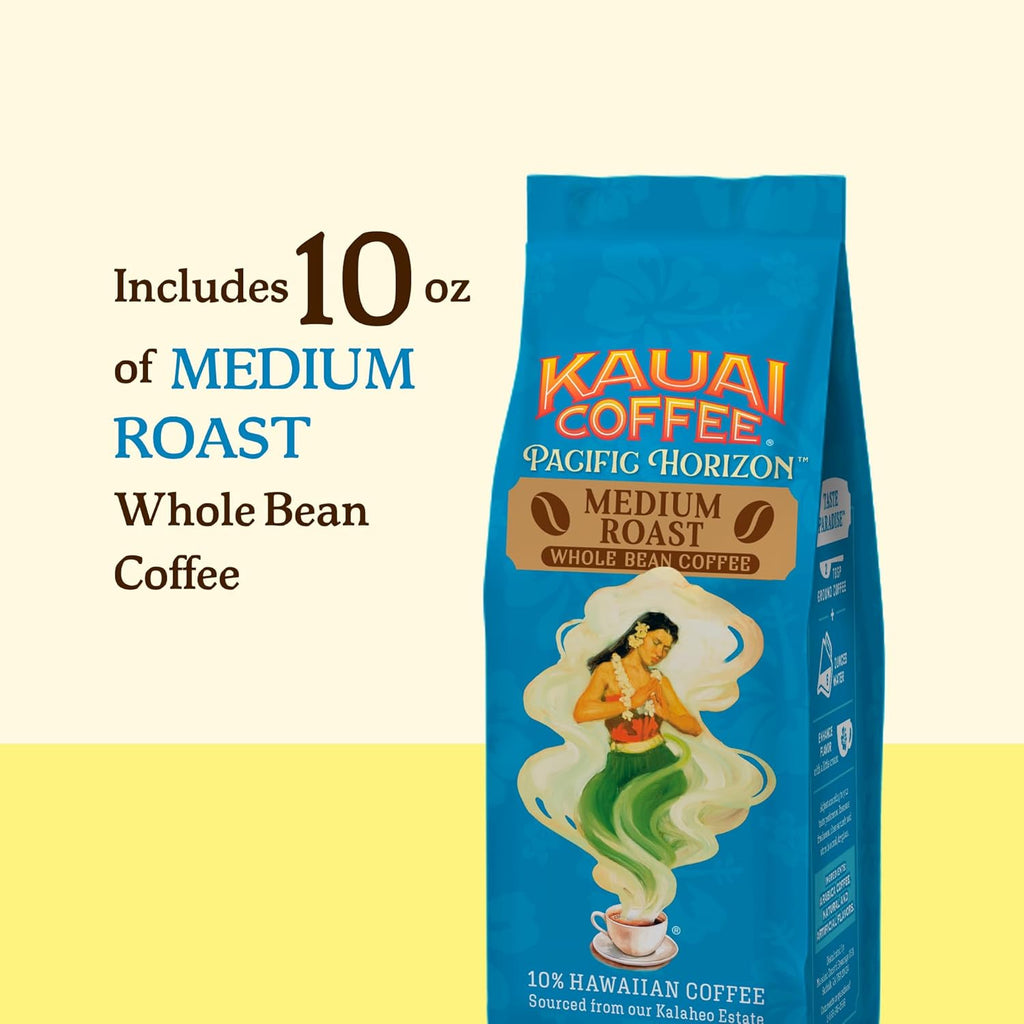 Indulge in the Essence of Hawaii with Koloa Estate Medium Roast Whole Bean Coffee – Smooth, Non-Bitter Pure Arabica with Light Floral Notes – 10oz Pack