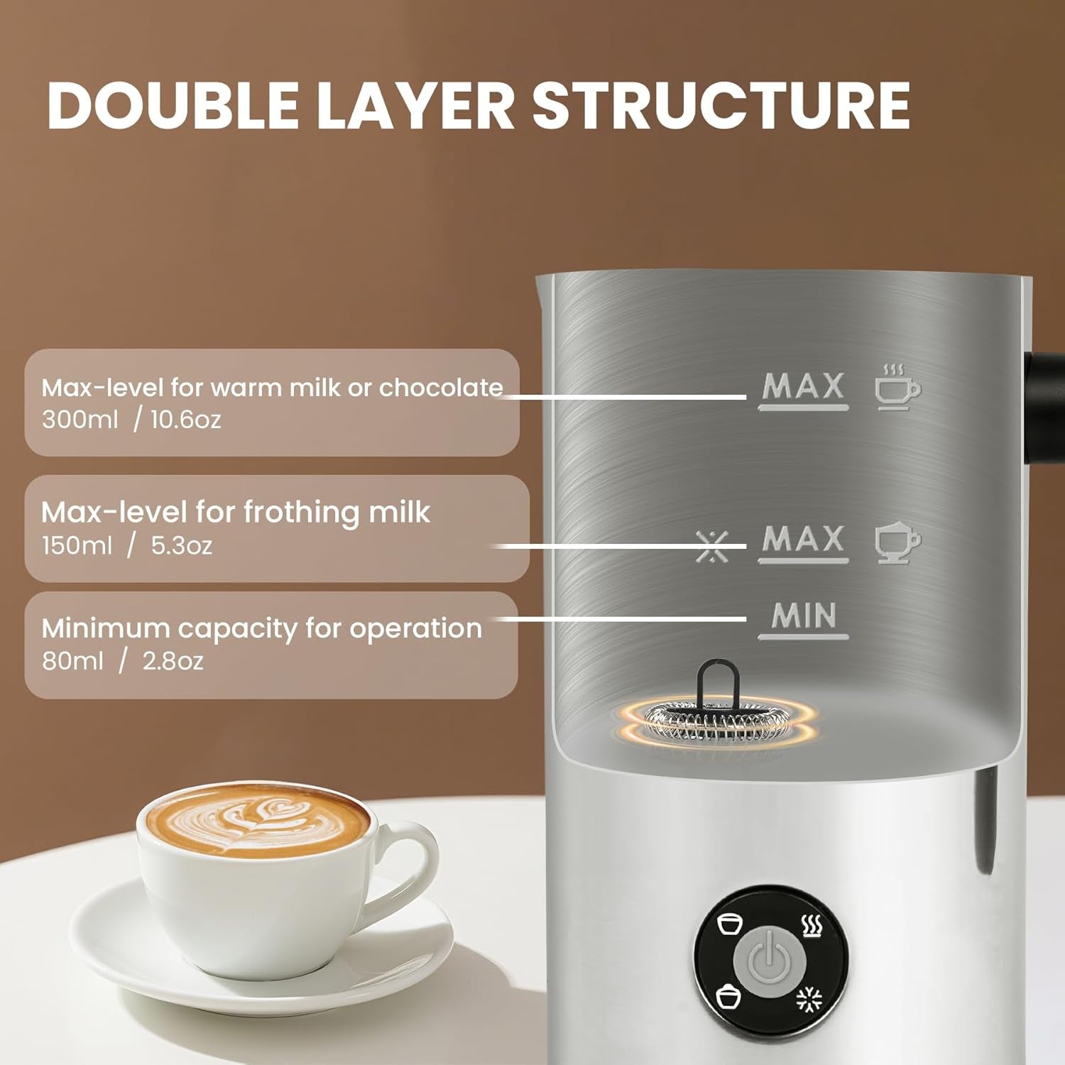 Elevate Your Coffee Experience with the 4-in-1 Milk Frother and Steamer - 10.6oz Electric Milk Maker for Perfect Lattes and Cappuccinos