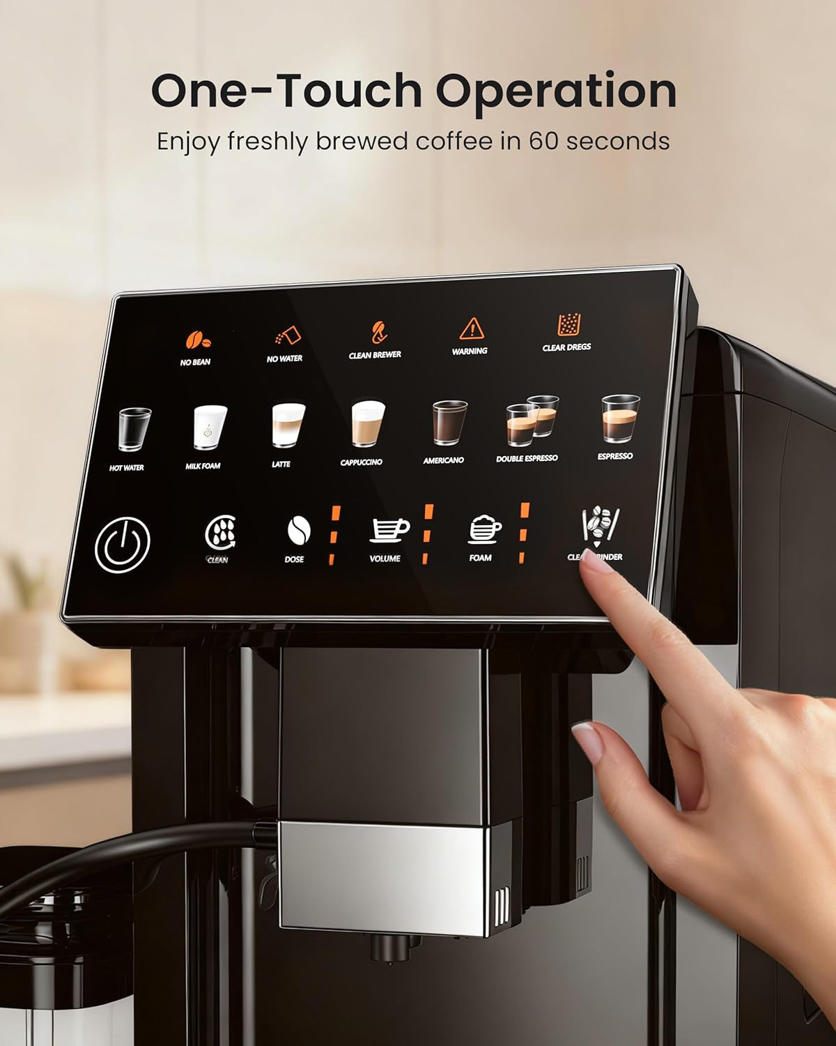 Experience Barista-Quality Coffee at Home with the Fully Automatic 20 Bar Espresso Machine - Customizable Touch Control, Built-In Grinder, and Effortless Milk Frothing
